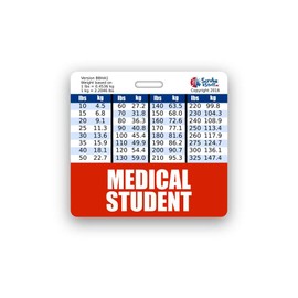Medical Student Badge Buddy Horizontal w/Height & Weight Conversion Charts (Standard, Red)