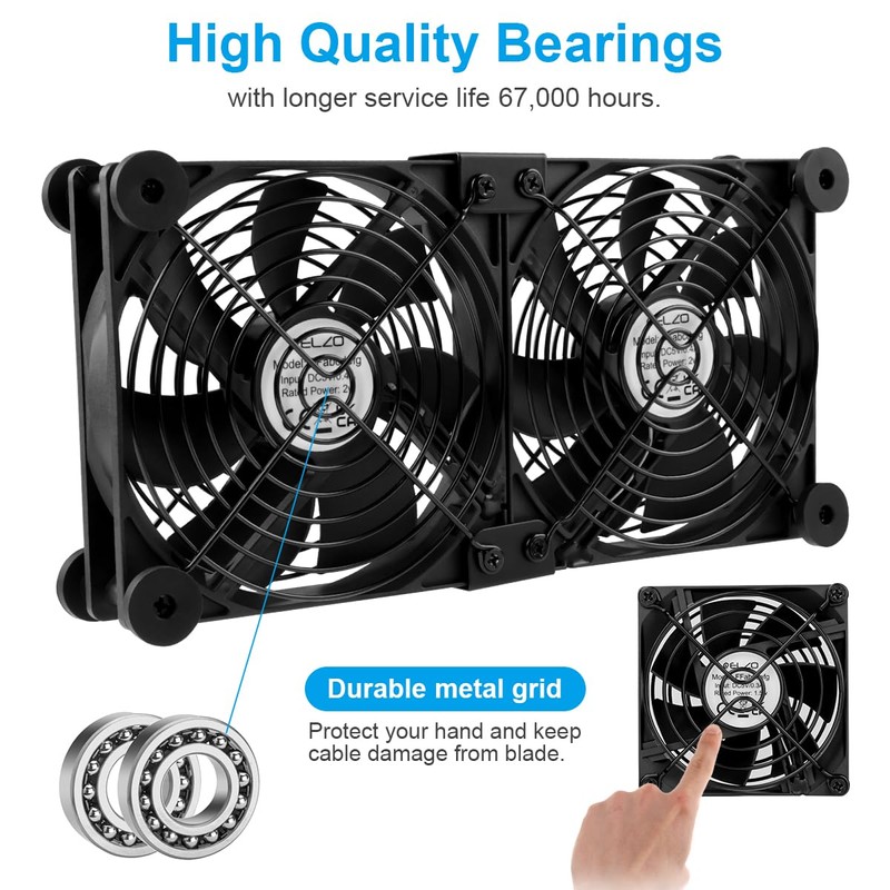 ELZO USB Quiet Cooling Fan, 4.7 inches (12 cm), Double