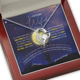 Fa Gifts to My Future Wife Necklace, Love Necklace For Girlfriend With Box And Message Card, Soulmate Necklace (Moon - Forever Love Mahogany Style Luxury Box (w/LED))