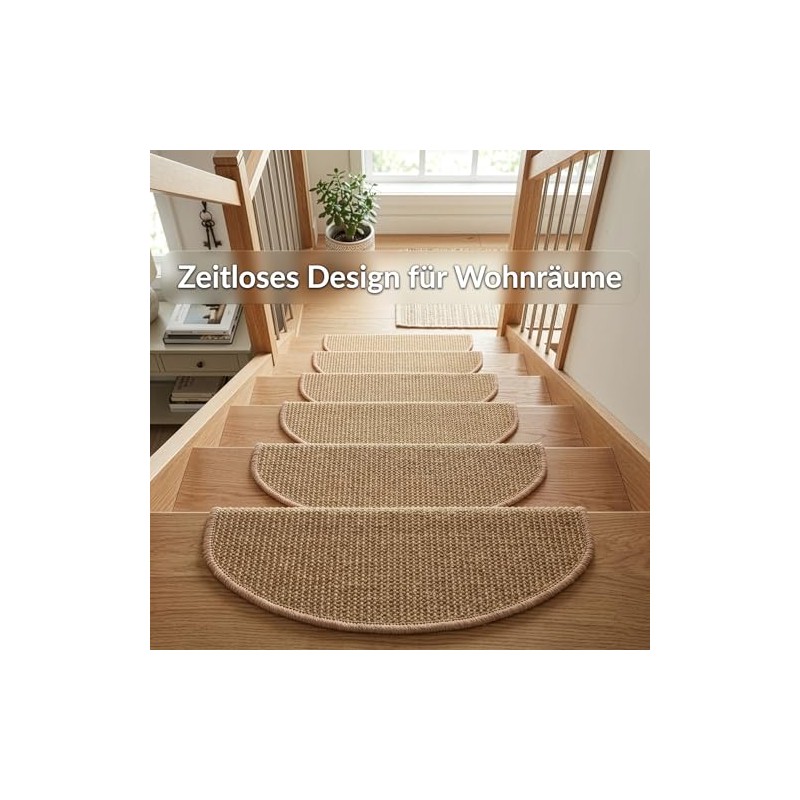 Floordirekt Stair Mats Sisal Pearl Cream Semicircular 25 x 65