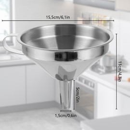LDXDRU Pack of 2 13 cm Stainless Steel Funnel with Filter 200 Mesh, Kitchen Funnel with 2 Removable Strainers, Funnel Strainer for Oils, Juice, Wine, Coffee, Tea, Milk