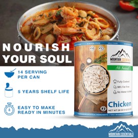 MOUNTAIN ESSENTIALS All Natural Fully Cooked Chicken 28 Oz Recipe Ready Canned Meat No Water Added | No Carbs | No Preservatives Daily Food Perfect for Camping or Home Meals Emergency Food Pack of 6