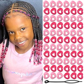 NAISKA 120Pcs Hot Pink Heart Kids Hair Beads 10mm Small Beads for Hair Braids Kids Tiny Dreadlock Loc Beads Hair Jewelry for Women Braids Acrylic Beaded Hair Clips Accessories