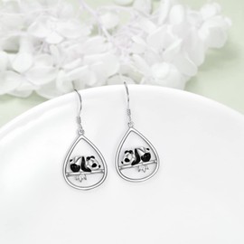 VONALA Panda Earrings 925 Sterling Silver Origami Panda Dangle Dangling Drop Charm Earrings Animal Jewelry Gifts for Women