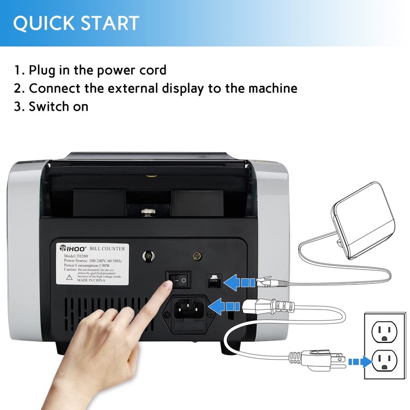 TIHOO Money Counter with UV, MG, IR Counterfeit Detection, Portable