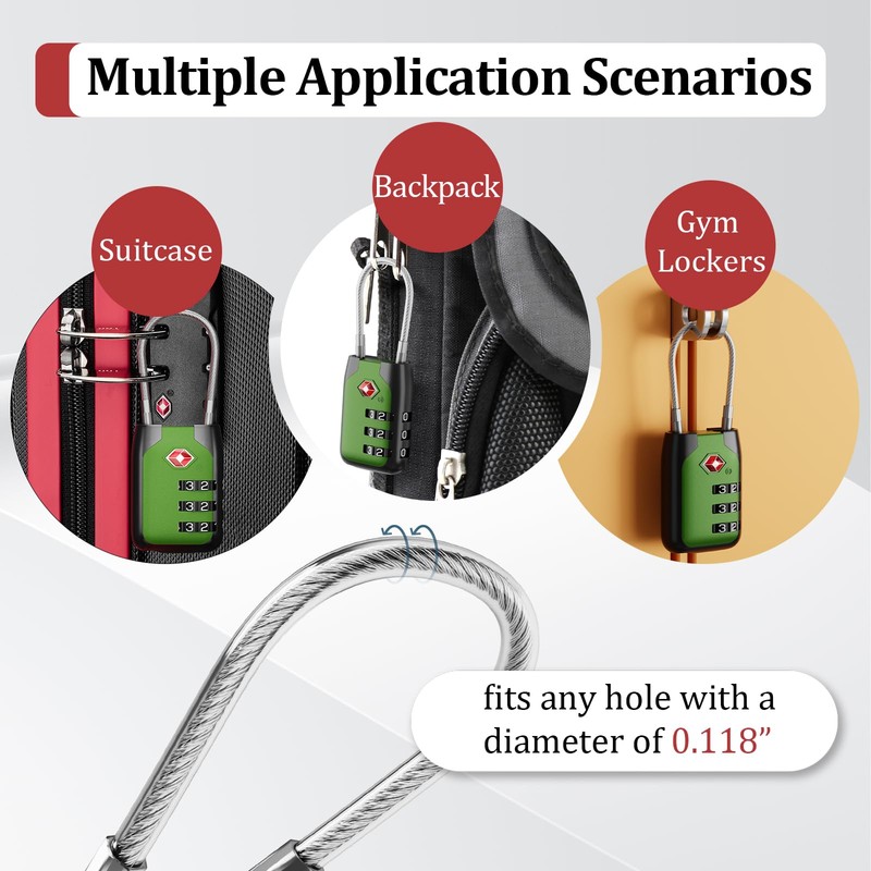 Joyway TSA Approved Luggage Lock, 3 Digit Combination Cable Lock