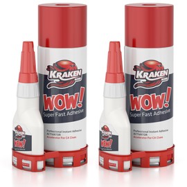 Kraken Bond Wow! CA Glue (2x1.75 oz) & Activator (2x6.75 fl oz) - Cyanoacrylate Glue for Woodworking, Craft & Repairs | Fast Bonding | 2 Pack