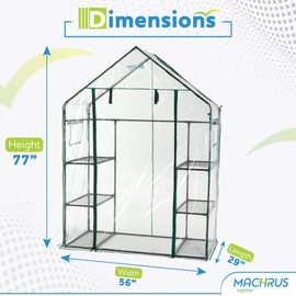 Machrus Ogrow Deluxe Walk-in Greenhouse with 3 Tiers and 6 Shelves - Clear Cover
