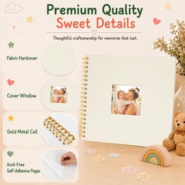 10x10 Inch Self Adhesive Photo Album, Linen Cover Memory Book with Window, 20 Pages (10 Sheets) Scrapbook Album, Spiral Bound DIY Photo Book Fits 2x3, 4x6 & 5x7 Photos, Beige