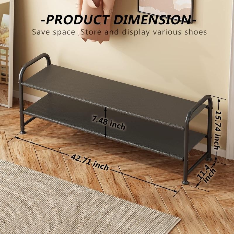 LINZINAR Shoe Rack 2 Tier Long Storage Organizer Wide Metal