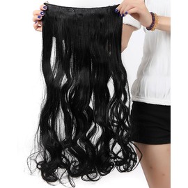 Real Fashion 17-26 inches Straight Curly Clip in Hair Extensions 3/4 Full Head Instant One Piece Full Head Hairpiece 24"-Curly, Dark black