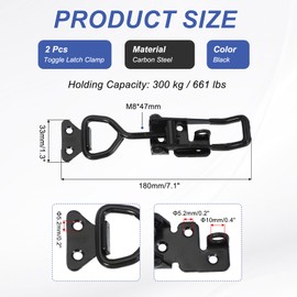 PATIKIL Toggle Latch Clamp 4003 Style, 2 Pcs Carbon Steel Adjustable Toggle Clamps Quick Release Smoker Pull Hasp Latches with Lock Hole 661Lbs Bearing for Box Lid Jig, Black