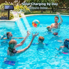 Solar Pool Fountain with Lights-7 RGB Colors & 42 Lighting Effects, 360° Rotation Dual-Head Sprinkler, Remote-Controlled, IP68 Waterproof Solar Powered Pool Light for Above/In-Ground Pools (Solar)