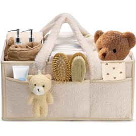 Baby Nappy Caddy, Portable Nappy Organiser, Divided Design, with Removable Inserts Nursery Storage Basket, Car Caddy (Beige)