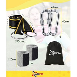 ALECPEA Swing Attachment - 900 kg Load Capacity, Pack of 2, 150 cm x 5 cm - Includes Carabiner, D-Rings, Storage Bag and Tree Protection Pads - Perfect for Swings and Hammocks