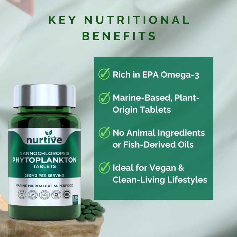 Nannochloropsis Phytoplankton Tablets – 250mg per Serving – Vegan, Gluten-Free,