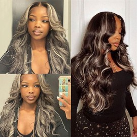 P4/Grey Bundle Grey Body Wave Human Hair Bundles 26 28 30 Inch Two Tone Brown Mixed With Grey Bundles Human Hair Highlight Silver Body Wave Bundle Hair Weave
