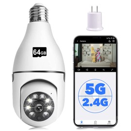 Ertiydny Light Bulb Security Camera,1080P 5GHz& 2.4GHz Wireless Light Bulb Camera for Pet Camera, 360 ° PTZ Light Socket Camera (1Pack 5GHz & 2.4GHz with 64GB SD Card)