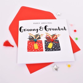 Embellished Christmas Greeting Card, Merry Christmas Granny & Grandad, Presents