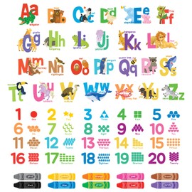 DECOWALL DS9-8091 Alphabet Numbers Crayon Wall Stickers Decals Kids Room Home Decor Nursery Peel Stick Removable ABC Classroom Playroom Decorations Educational Bedroom