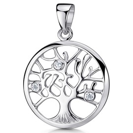 MATERIA Tree Pendant 925 Silver Rhodium-Plated Cubic Zirconia Celtic Tree of Life Pendant 22 x 31 MM Juwelieranfertigung #KA - 123