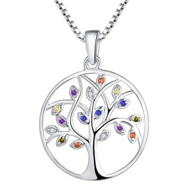 YL Tree Necklace 925 Sterling Silver Tree of Life Pendant Gemstones Jewelry for Women