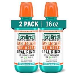 TheraBreath TheraBreath Plaque Control Pre-Brush Oral Rinse, Refreshing Mint Flavor, Antigingivitis and Antiplaque Rinse, Dentist Formulated, Alcohol Free, 16 Fl Oz (Pack of 2)