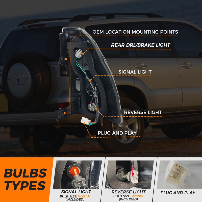 LED Tail lights Compatible with 2003-2009 LEXUS GX470 Toyota Land