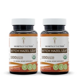 Secrets of the Tribe Witch Hazel Leaf 2x60 Capsules, Made with Vegetable Capsules and USDA Organic Witch Hazel Leaf (Hamamelis virginiana) Dried Leaf (2x60 Capsules)