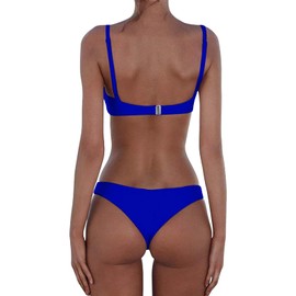 meioro Bikini Set Swimsuits for Women Low Waist Thong Swimwear Bathing Suits No Rims Swimming Costume Sapphire Blue