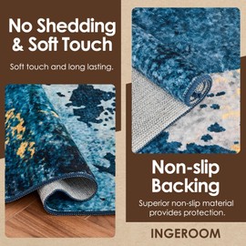 INGEROOM Washable Area Rug 5x7 - Dark Blue Abstract Area Rug for Living Room and Bedroom - Soft, Stain-Resistant, Non-Slip, Cashmere-Like with Low Pile - Machine Washable and Foldable Area Rugs.
