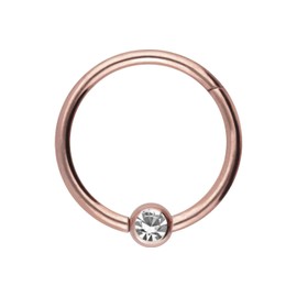 PIERCINGLINE Titanium Clicker Ring, Ball with Crystal, Piercing Nose Septum, Ear, Helix Tragus, Choice of Colours and Sizes, 1.2mm Bar Thickness | 6mm Internal Diameter, Rose gold 3 mm ball size.