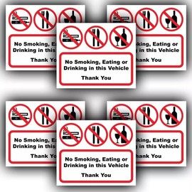 6-Pack - No Smoking Eating or Drinking in Vehicle - Car Taxi Coach Bus Sticker Notice - 110mm x 90mm