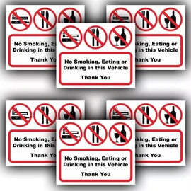 6-Pack - No Smoking Eating or Drinking in Vehicle - Car Taxi Coach Bus Sticker Notice - 110mm x 90mm