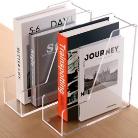 HeZone Magazine Holder, Clear Acrylic Desk Organizers, File Organizer for Desk, Magazine Rack- Desktop Book Storage -Independent Vertical 1 Space-2 Pack