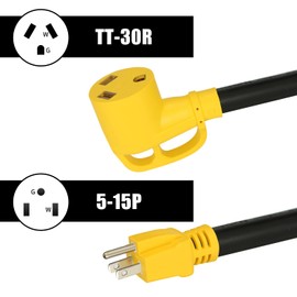 PLIS 15 Amp to 125 RV Adapter Cord, NEMA 5-15P Male to TT-30R Female Electrical Power Dogbone with Grip Handle, Heavy Duty STW 10 Gauge for RV Trailer Camper, 1.5FT
