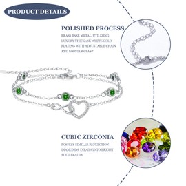 Sfoni Silver Bracelet for Women, Infinity Heart Bracelet with Cubic Zirconia Adjustable Layered Bracelets Forever Love Jewelry Gift for Mom Wife Girlfriend Friend Birthday Wedding Bride, Emerald