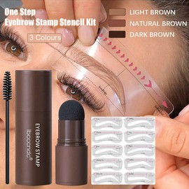 AIMALL One Step Eyebrow Stamp Stencil Kit Perfect Shape Brow Powder Makeup Set Brown for Natural Long-Lasting Eyebrow Shaping 2.5×2.5×7.8cm