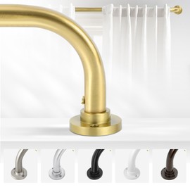 TANGWIN Gold Wrap Around Curtain Rods 36 to 72 Inch:Blackout Heavy duty Adjustable Window Curtain Rod for Bedroom,Industrial Darkening Curved French Metal Single Drapery Rods Easy Install,Brushed Gold