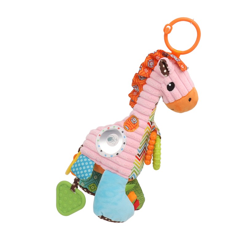 Infant Stroller Rattle Bell with Teether Mirror Cute Giraffe Plush