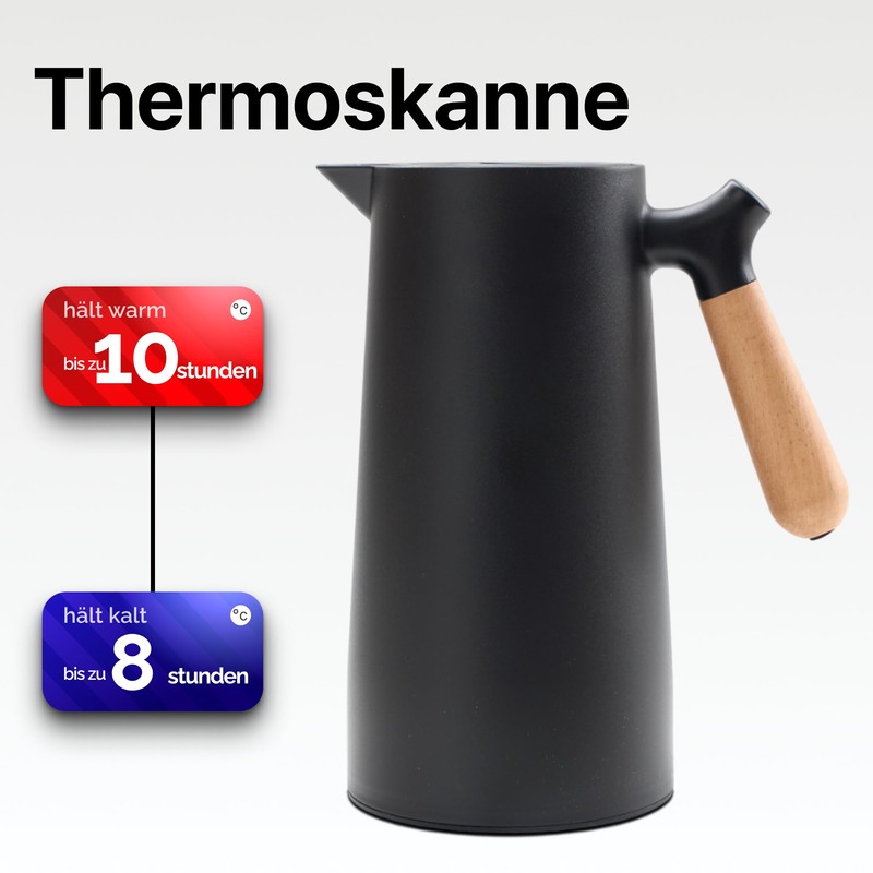 KVOTA Thermos 1 Litre Thermos Flask with Glass Flask, Colour