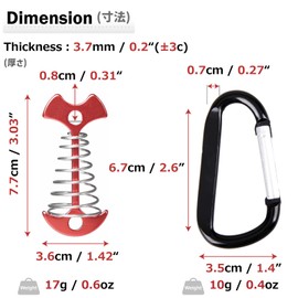 Azarxis Fishbone Deck Anchor Pegs, 6 Pack Deck Plank Board Tent Stakes with Carabiners Clip Deck Tie Down Aluminium Alloy Camping Peg for Outdoor Hiking Picnic (77mm Red Nail + Spring + Carabiner)