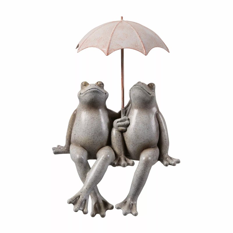 Hi-Line Gift Ltd. Couple Frogs Edge Sitting Statue Under Umbrella