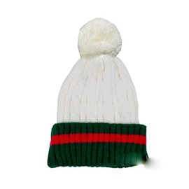 Mr Gadget's Solutions Beanie Ribbed Cable Knit Red Green Stripe Cuff Ski Snow Warm Winter - Unisex