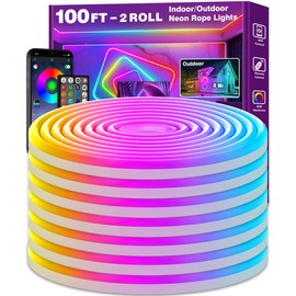 100Ft Neon Rope Lights,Flexible Led Rope Lights Control with App/Remote,Multiple Modes Rope Lights,IP65 Outdoor RGB Led Neon Lights Waterproof,Music Sync Gaming Led Neon Light Strip for Bedroom Decor