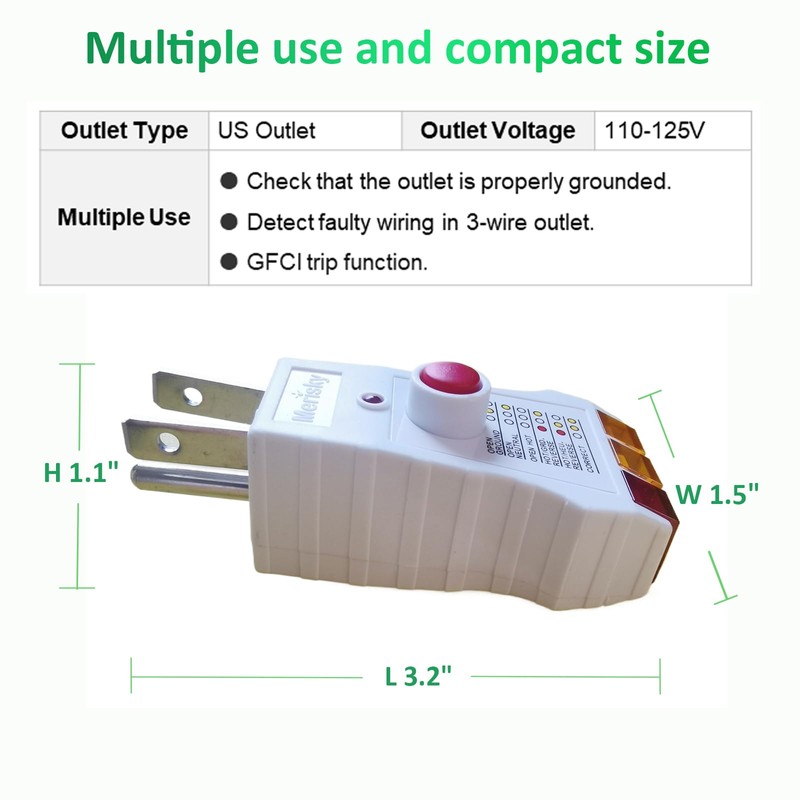 Merisky Outlet Tester for Grounding Products, Grounding Tester with GFCI,