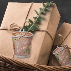 Summer-Ray 50pcs Let Love Brew Coffee Cup Gift Tags Perfect for Wedding and Bridal Shower Party (Brown)