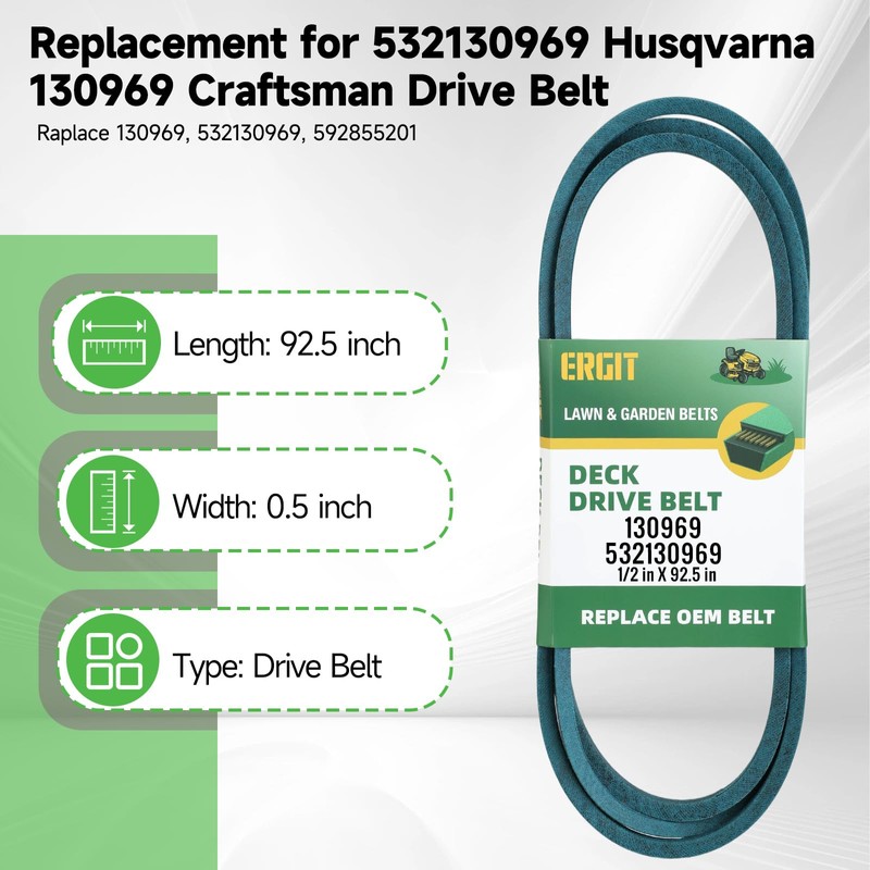 ERGIT 130969 Drive Belt 1/2-in x 92.5-in Replacement for 130969