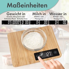 ProfiCook® Kitchen Scales Made of 100% Bamboo, Digital Kitchen Scales, Measuring Range up to 5000 g, Digital Kitchen Scales with Adjustable Units, LCD Display, Tare Function, Scales PC-KW 1271