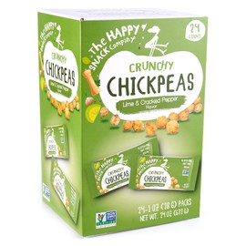 The Happy Snack Company Crunchy Chickpeas Lime & Cracked Pepper 24 x 1 oz. 5g Plant Based Protein & 120 Cals. Gluten,Nut & Dairy Free, Non-GMO and Vegan.